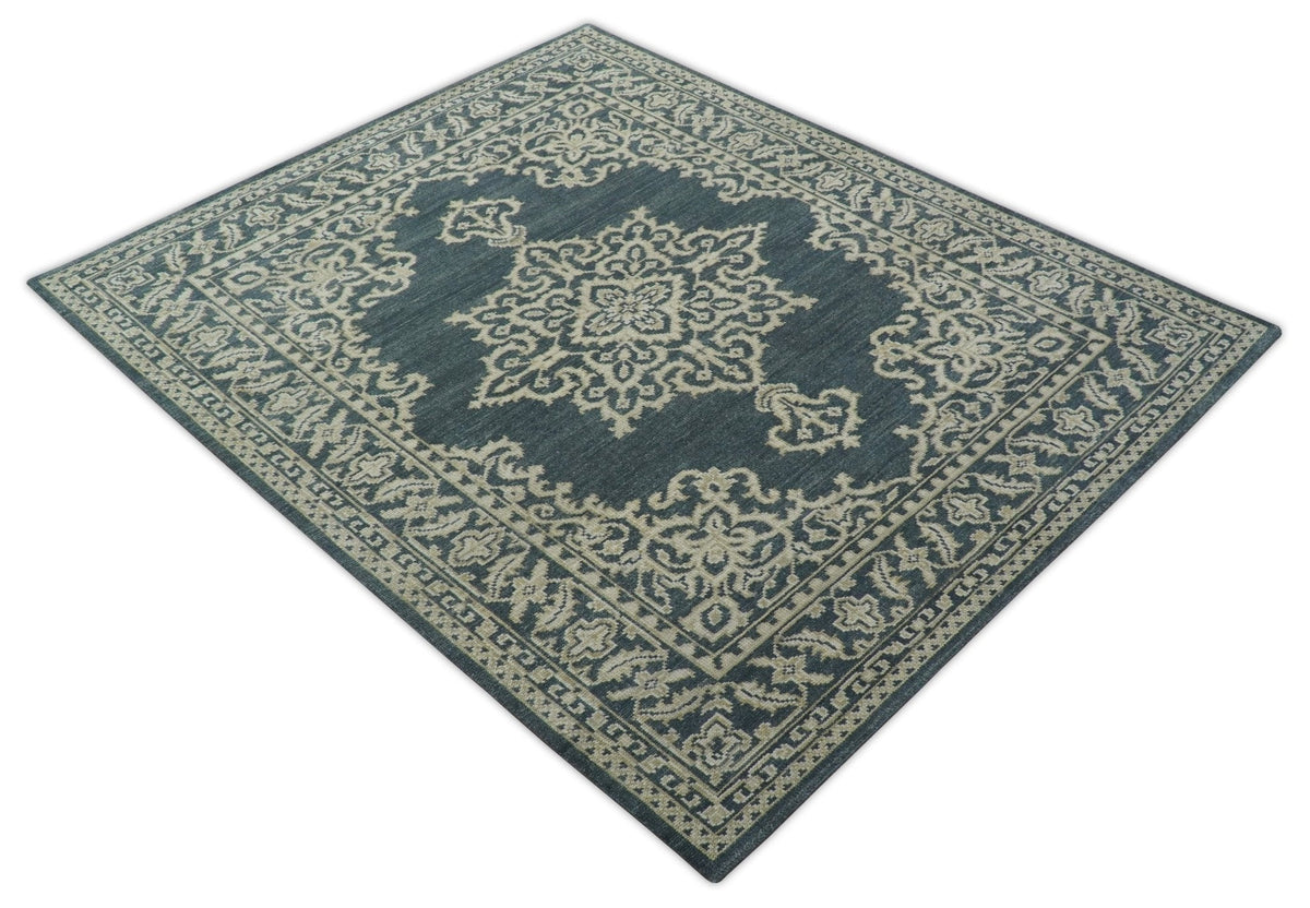 Idris Custom Made Turkish Design Gray And Ivory Hand Knotted Wool Rug.