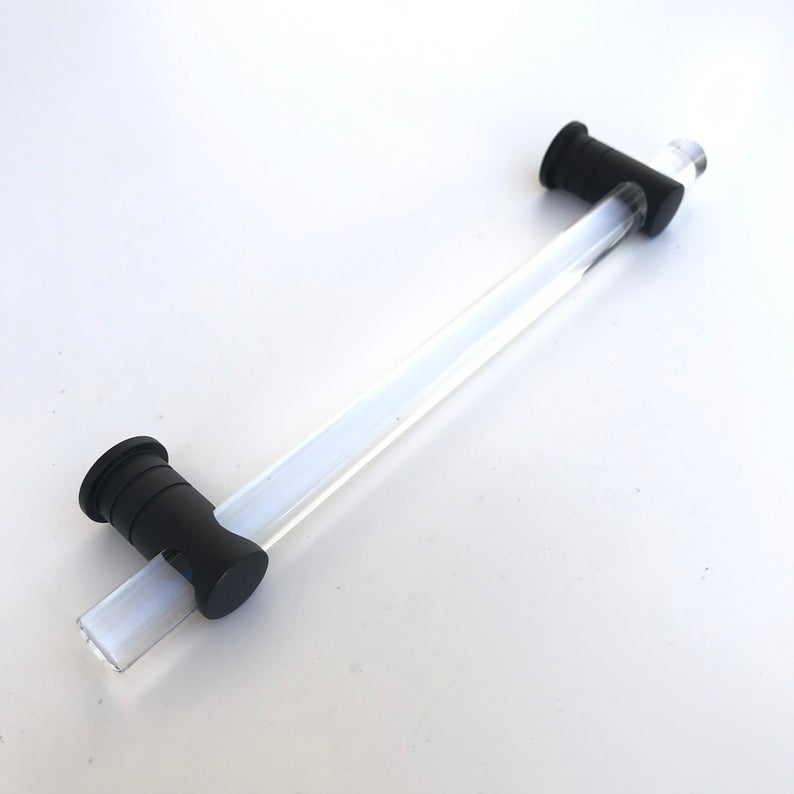 Matte Black and Lucite "Luz" Cabinet Knobs and Drawer Pulls (Adjustable).