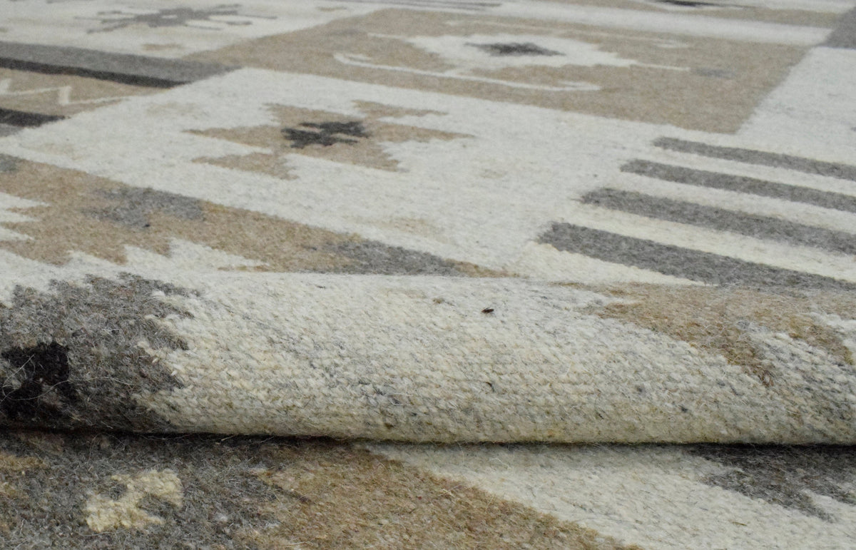 Handwoven Tribal Patterns Brown and Gray Wool Area Rug.