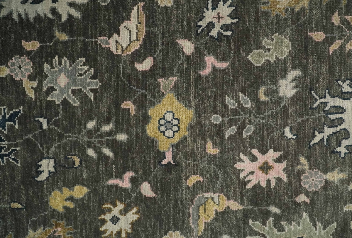 Custom Made Hand Knotted Dark Gray and Beige Traditional Wool Rug.