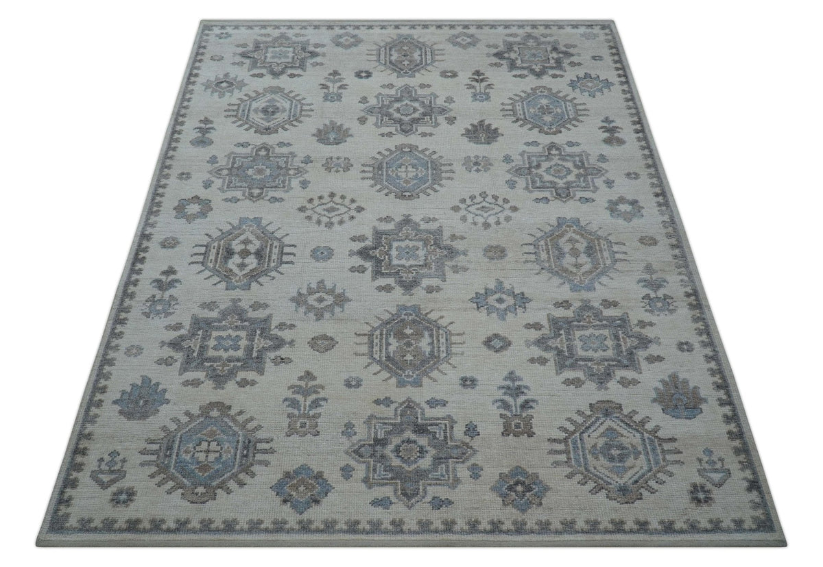 Luxe Custom Made Turkish Ivory Hand knotted Wool And Linen Blend Rug.