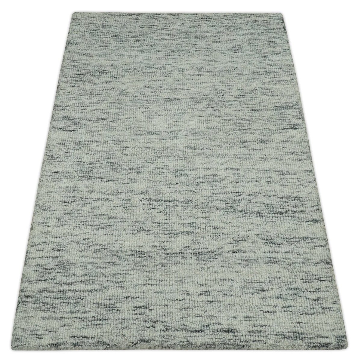 Modern Beige and Charcoal Solid Shaded Hand Tufted Natural Wool Area Rug.