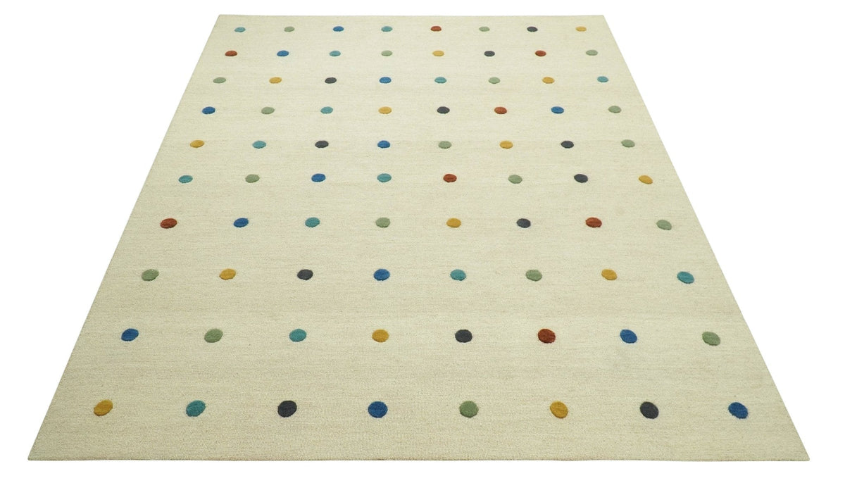 Modern Colorful Polka Dot Beige Hand Tufted Custom Made wool area rug.