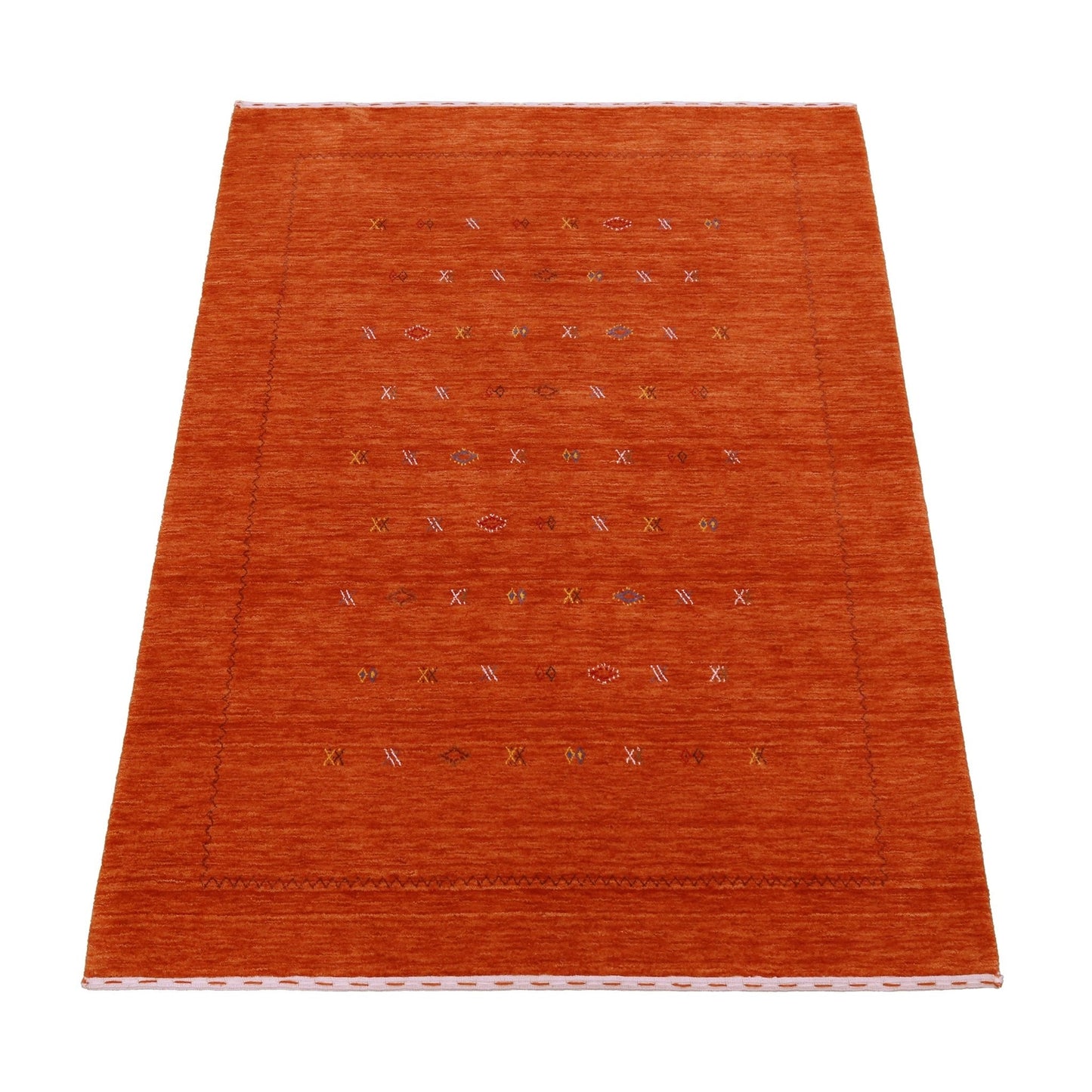Modern Design Orange Hand Loomed Wool Area Rug.