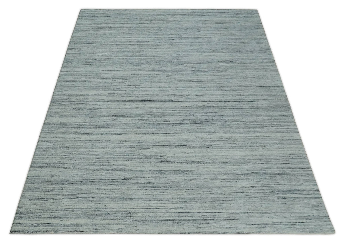 Modern Handloom Ivory, Charcoal, Silver 8x10 Contemporary Wool Area Rug
