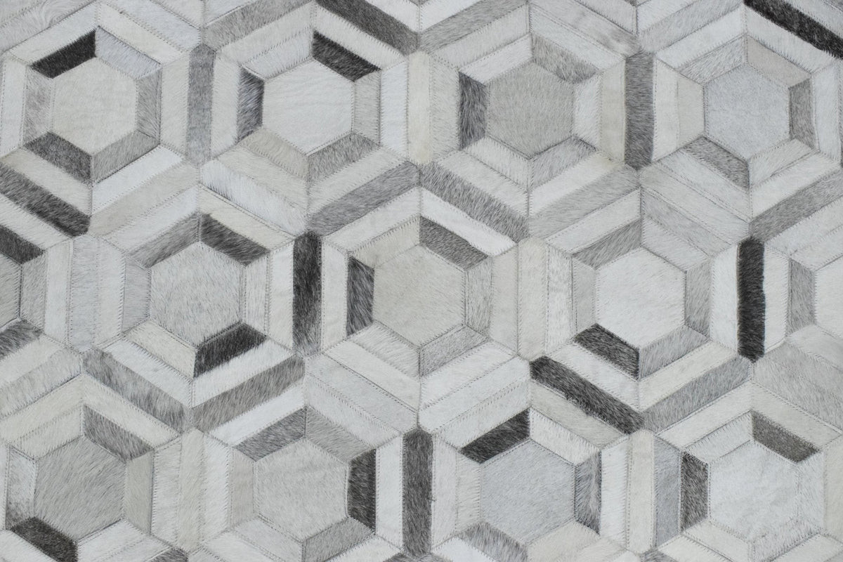 Modern Handmade Ivory and Silver Genuine Leather Area Rug.