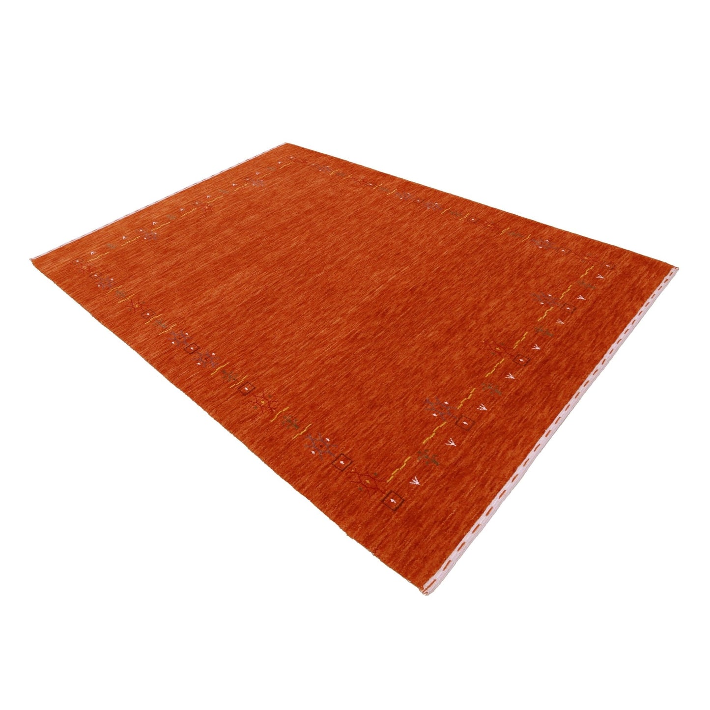 Orange Modern Geometrical Tribal Border Hand Loomed Wool Area Rug.