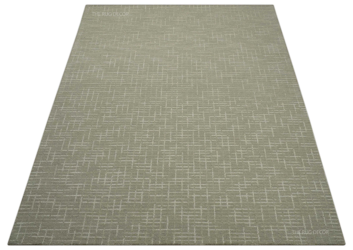 Quick Ship 8x10, 9x12 Beige Contemporary Hand Tufted Wool Rug.