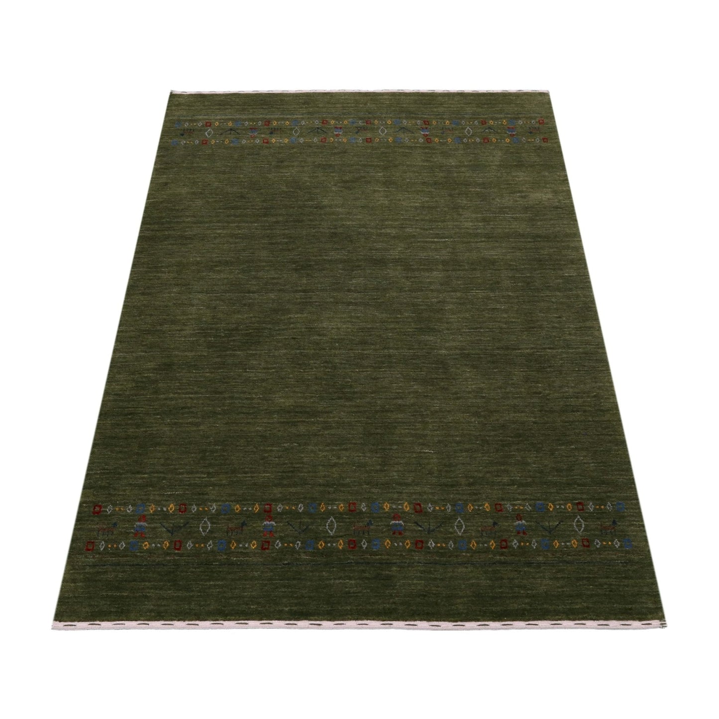 Green Contemporary Design Hand Loomed Wool Area Rug.