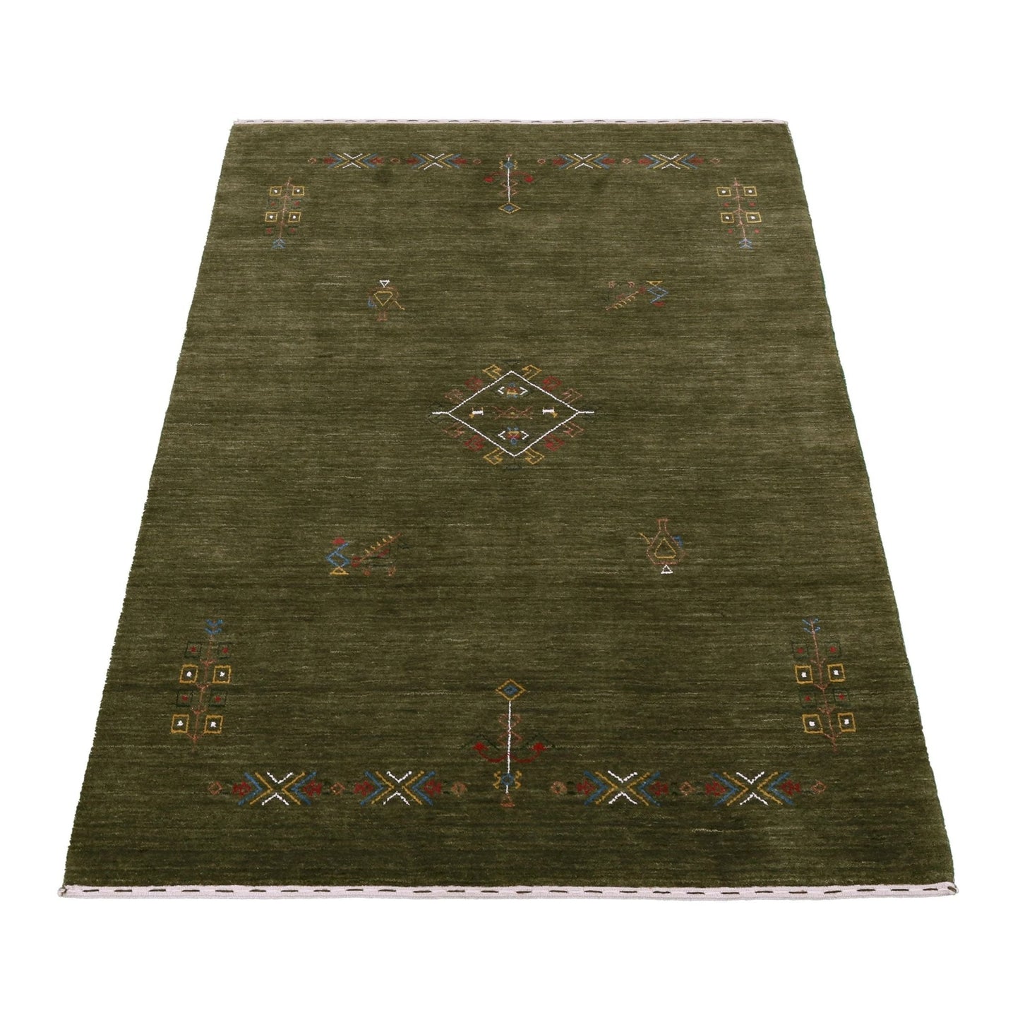 Green Tribal Center Medallion Hand Loomed Wool Area Rug