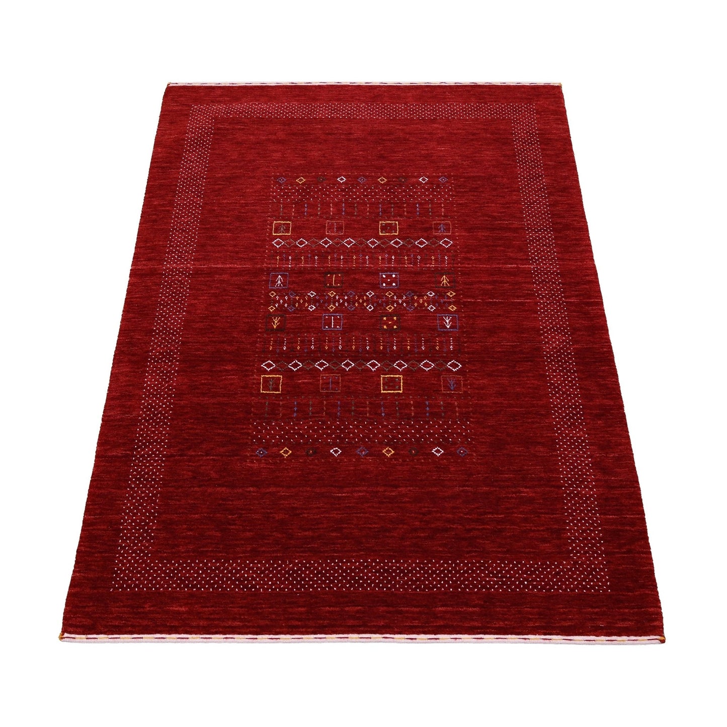Red Contemporary Center Design Hand Loomed Wool Area Rug