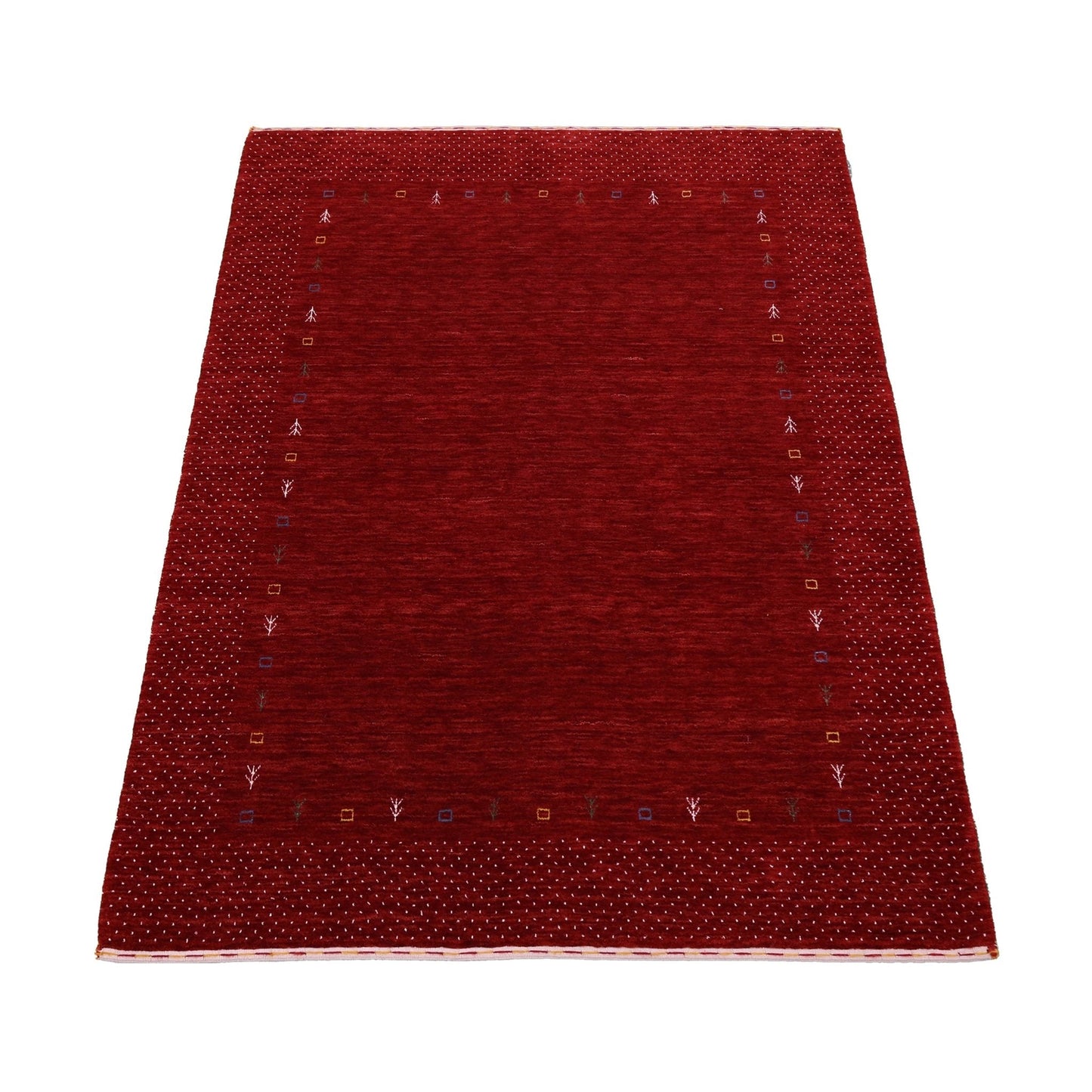 Red Gabbeh Border Design Hand Loomed Wool Area Rug