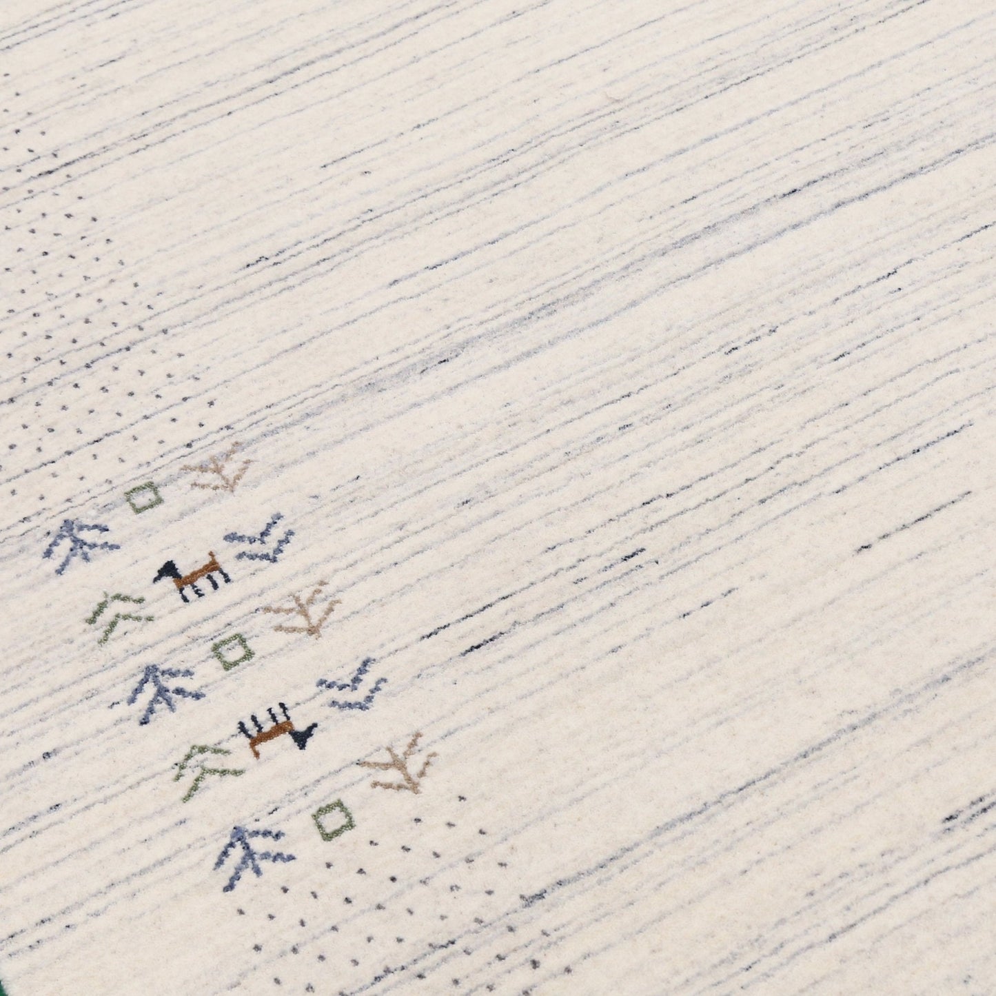 Solid Ivory Border Patterns Hand Loomed Wool Area Rug.