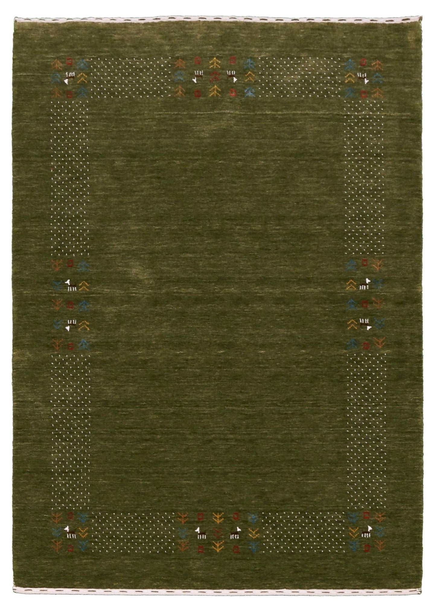 Solid with Border Patterns Hand Loomed Wool Area Rug.