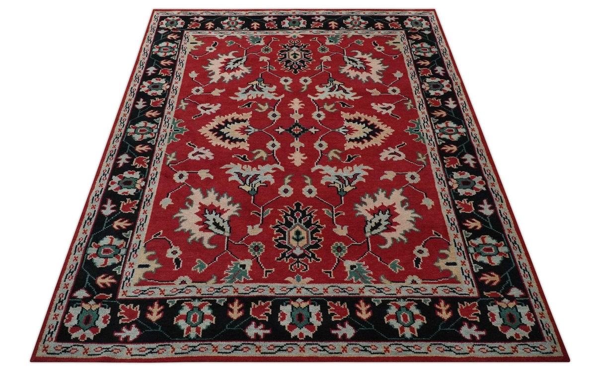 Red and Black Hand Knotted Traditional Oushak Custom made wool Area Rug.