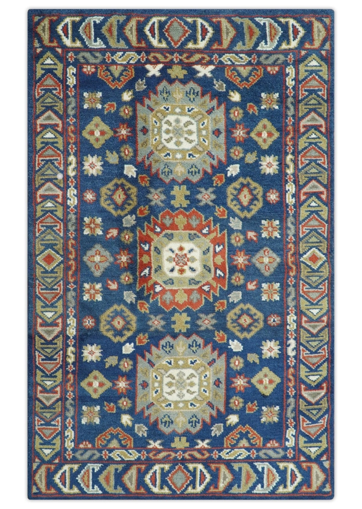 Red, Brown and Olive Traditional Hand knotted Custom Made Wool Area Rug.