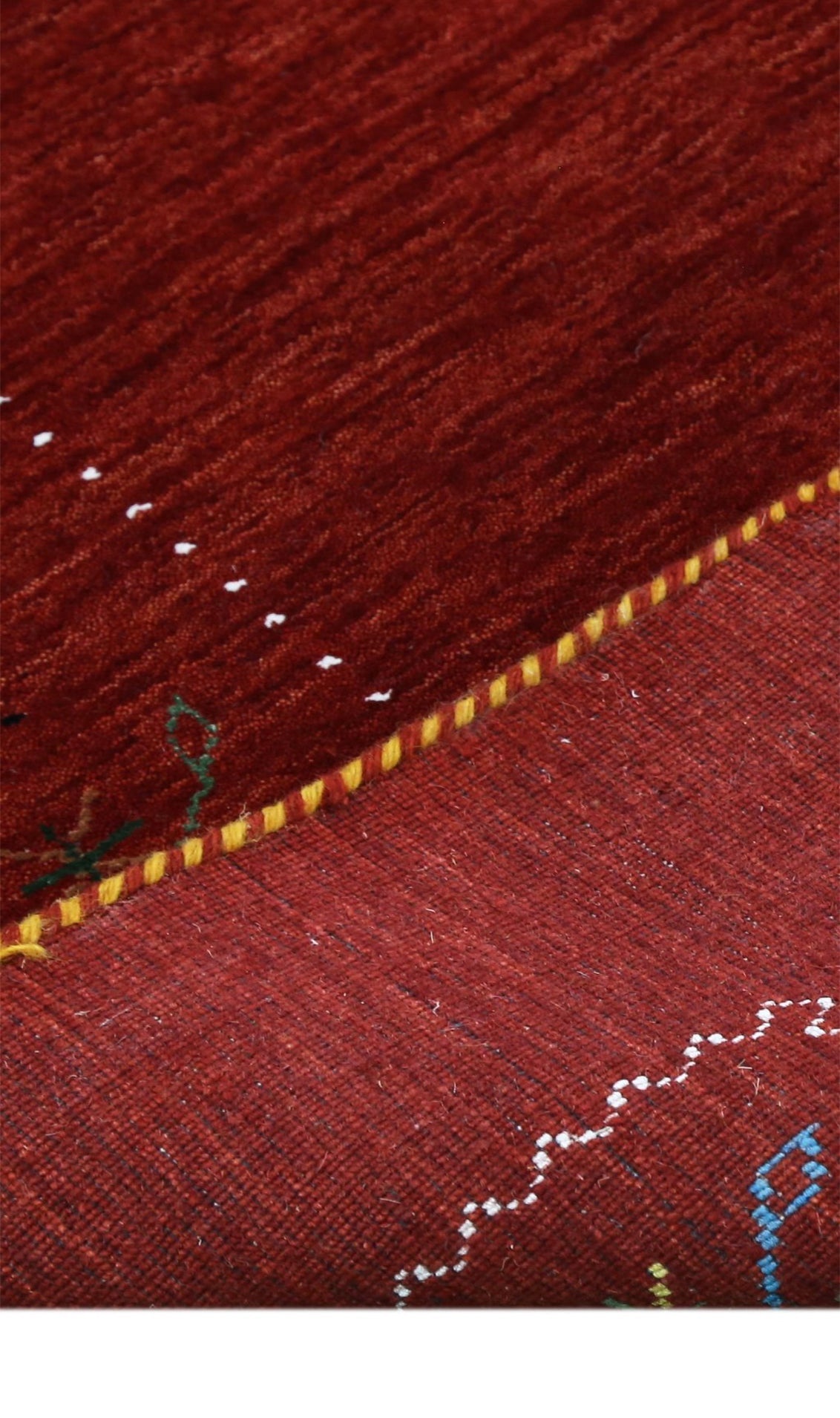 Red Gabbeh Border Design Hand Loomed Wool Area Rug.