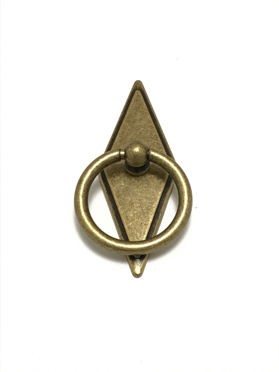 Rhombus "Ella" Antique Bronze Ring Drawer Pulls with Backplate.