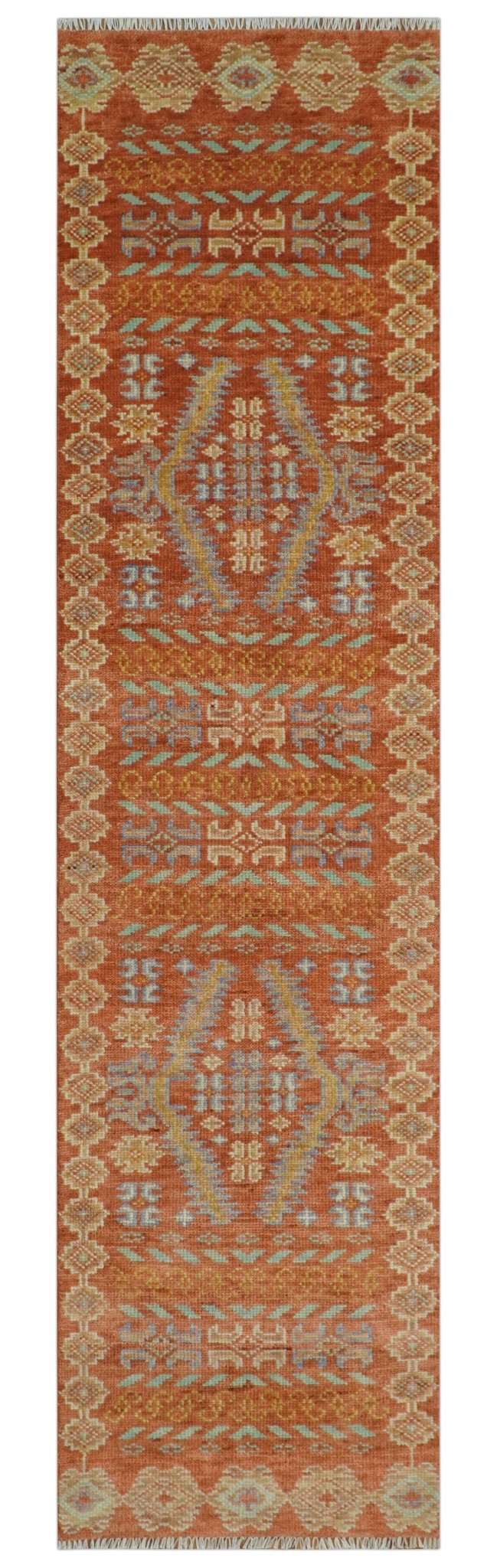 Rust, Beige and Blue Hand knotted Traditional Multi Size Oriental wool Area Rug.