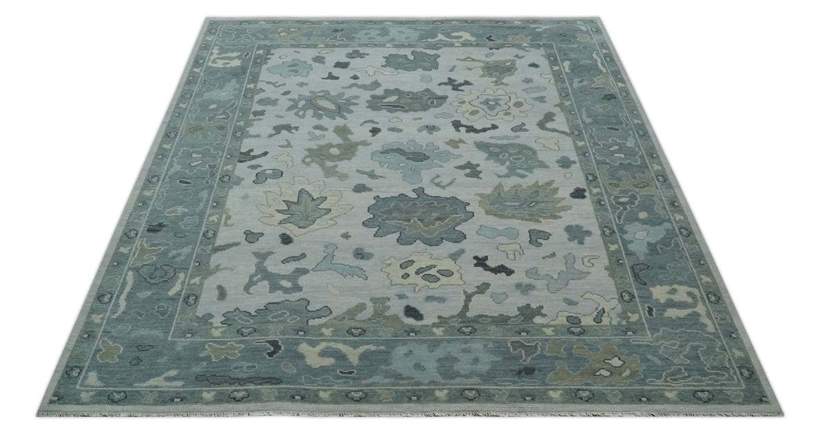 Silver and Gray Hand knotted Traditional Oushak Multi Size wool Area Rug.