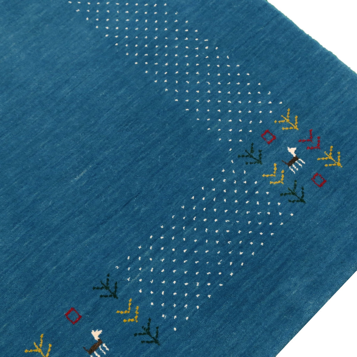 Solid Blue Border Design Hand Loomed Wool Area Rug.