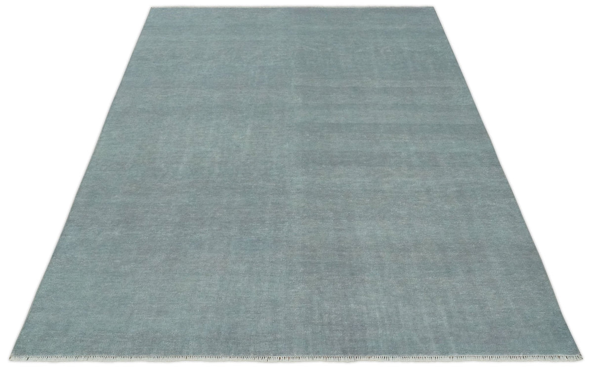 Solid Gray Hand knotted Modern look Custom Made wool Area Rug.