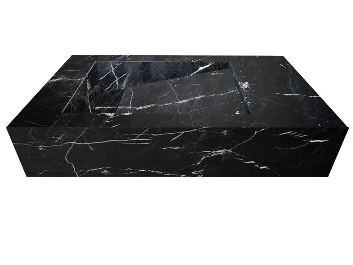 Villohome | Online Flooring Shop Stone Sinks Alexandrette Black Marble Modern Rectangular Sink Wall-mount Bathroom Sink (W)18" (L)30" (H)7" Alexandrette Black Marble Modern Rectangular Sink Wall-mount Bathroom Sink (W)18" (L)30" (H)7"