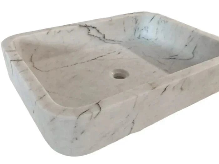 Villohome | Online Flooring Shop Stone Sinks Carrara White Marble Rectangular Wall-mount Bathroom Sink (W)16" (L)24" (H)5" Carrara White Marble Rectangular Wall-mount Bathroom Sink (W)16" (L)24" (H)5"