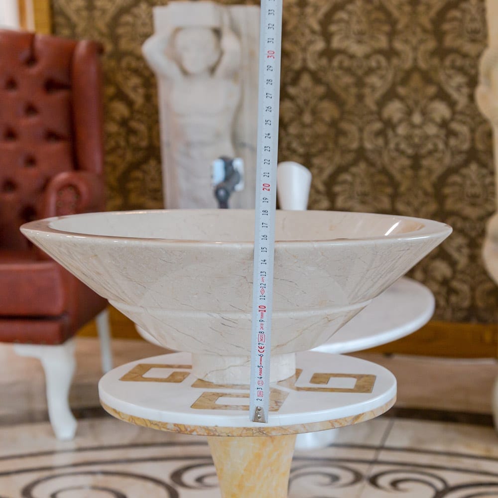 Villohome | Online Flooring Shop Stone Sinks Crema Marfil Marble Natural Stone V-Shape Tapered Above Vanity Bathroom Sink High-Gloss Polished Crema Marfil Marble Natural Stone V-Shape Tapered Above Vanity Bathroom Sink High-Gloss Polished