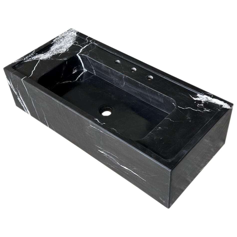 Villohome | Online Flooring Shop Stone Sinks Toros Black Marble Rectangular Wall-mount Bathroom Sink (W)16" (L)36" (H)10" Toros Black Marble Rectangular Wall-mount Bathroom Sink (W)16" (L)36" (H)10"