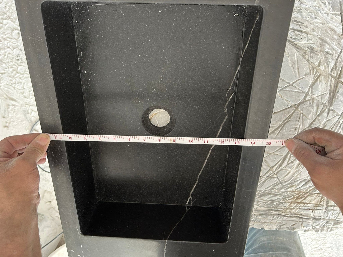 Villohome | Online Flooring Shop Stone Sinks Toros Black Marble Wall-mount Bathroom Sink with Backsplash Polished (W)15" (W)33" (H)6" Toros Black Marble Wall-mount Bathroom Sink with Backsplash Polished (W)15" (W)33" (H)6"