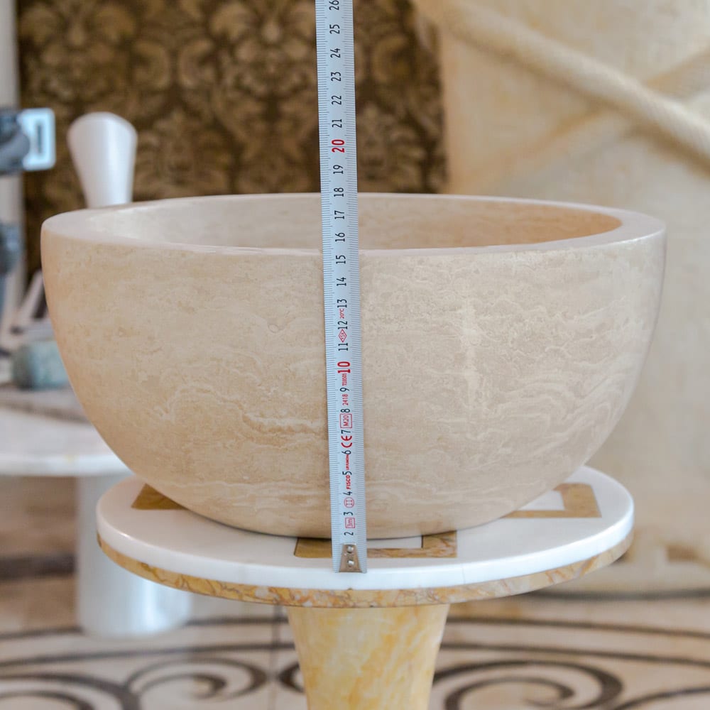 Villohome | Online Flooring Shop Stone Sinks Troia Light Travertine Natural Stone Round Above Vanity Bathroom Sink (D)12.5" (H)6" Troia Light Travertine Natural Stone Round Above Vanity Bathroom Sink (D)12.5" (H)6"