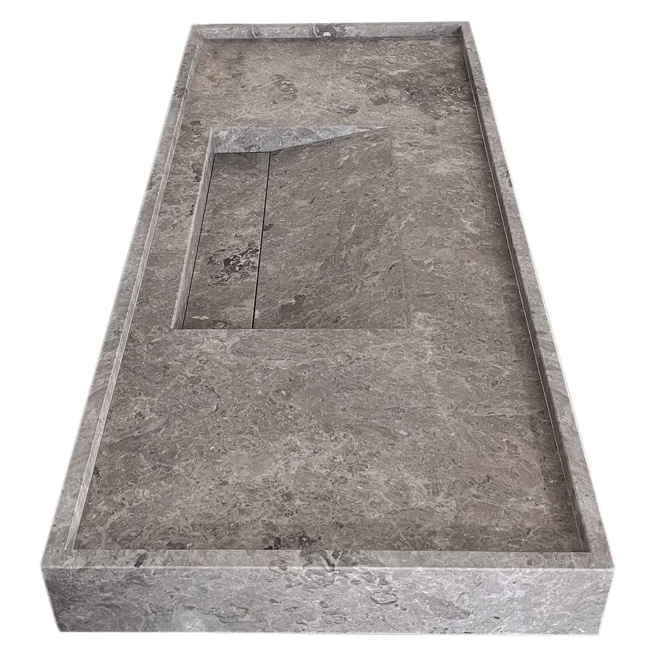 Villohome | Online Flooring Shop Stone Sinks Tundra Grey Marble Rectangular Wall-mount Bathroom Sink Hidden Drain (W)20" (L)48" (H)5" Tundra Grey Marble Rectangular Wall-mount Bathroom Sink Hidden Drain (W)20" (L)48" (H)5"