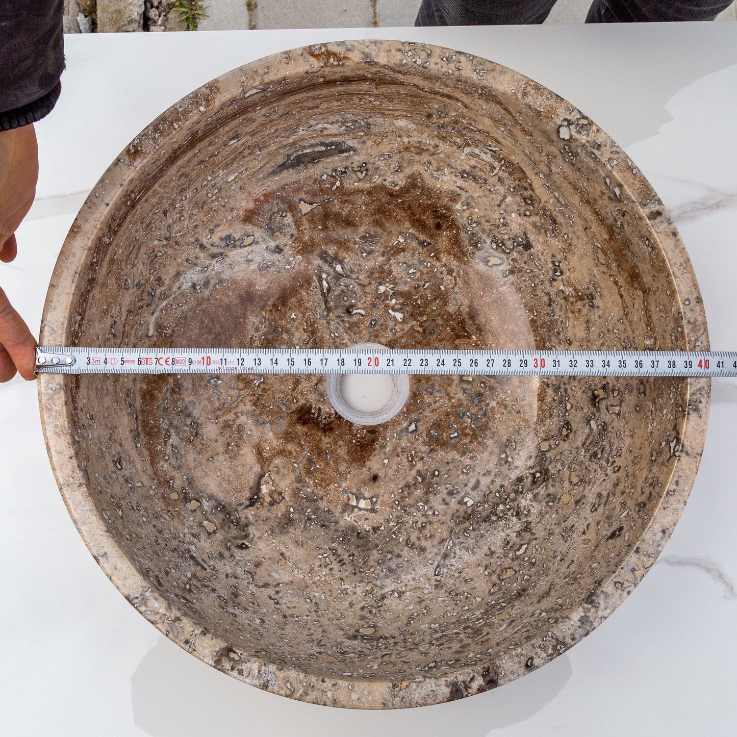 Villohome | Online Flooring Shop Stone Sinks Valencia Beige Travertine Natural Stone Above Vanity Bathroom Sink (D)16" (H)6" Valencia Beige Travertine Natural Stone Above Vanity Bathroom Sink (D)16" (H)6"