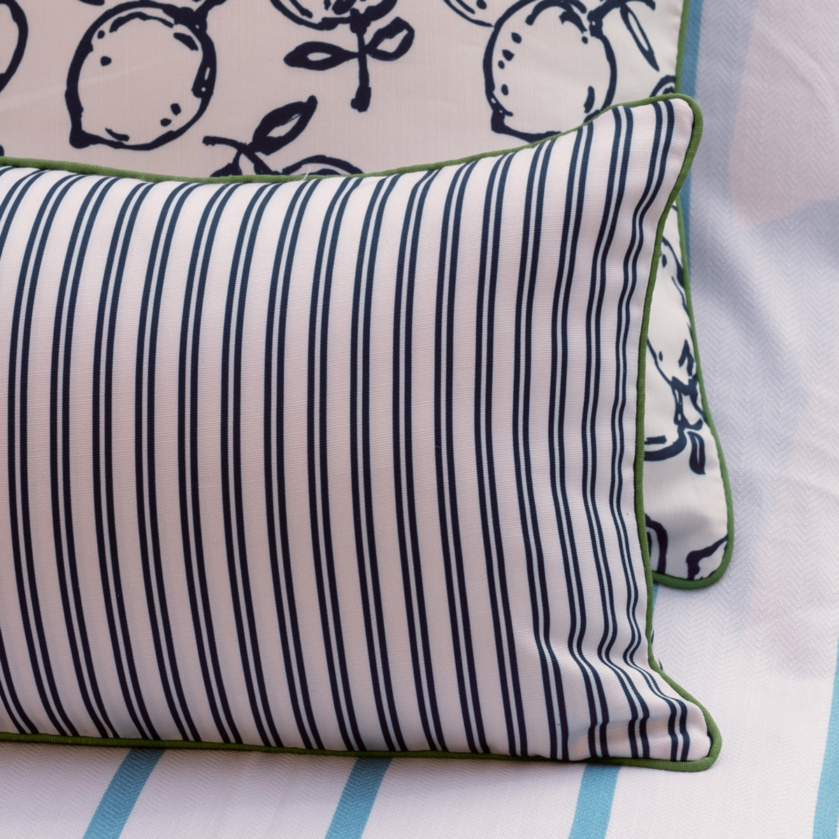 Striped Outdoor Small Lumbar Pillow.