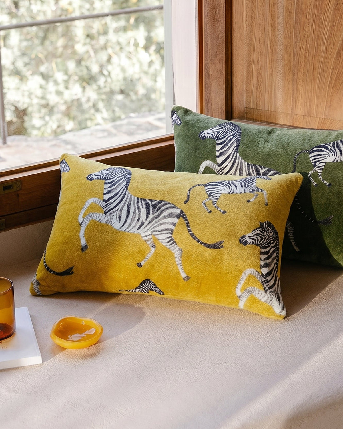 Velvet Watercolor Zebra Small Lumbar Pillow.