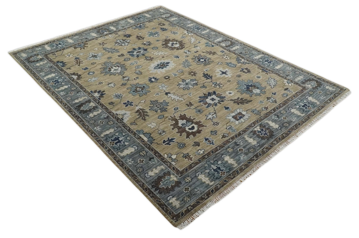 Traditional Beige and Gray Multi Size Turkish Knot Antique Style Floral Hand knotted Oushak Wool Area Rug.