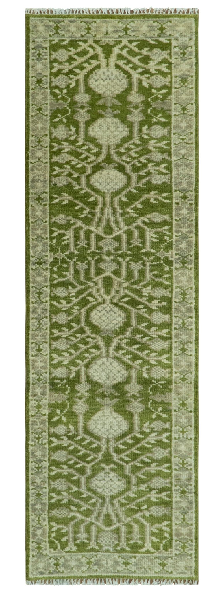 Traditional Hand knotted Royal Green and Ivory Turkish Design wool Area Rug.