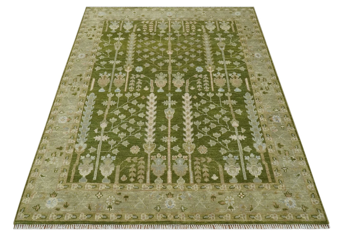 Tree of life Green and Silver Hand Knotted Traditional Custom Made wool rug.