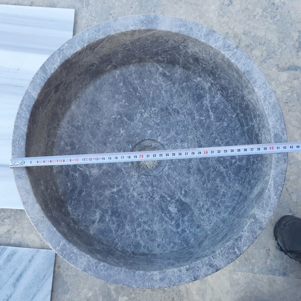 Natural Stone Tundra Grey Marble Vessel Sink Polished D: 16" H: 6.5".
