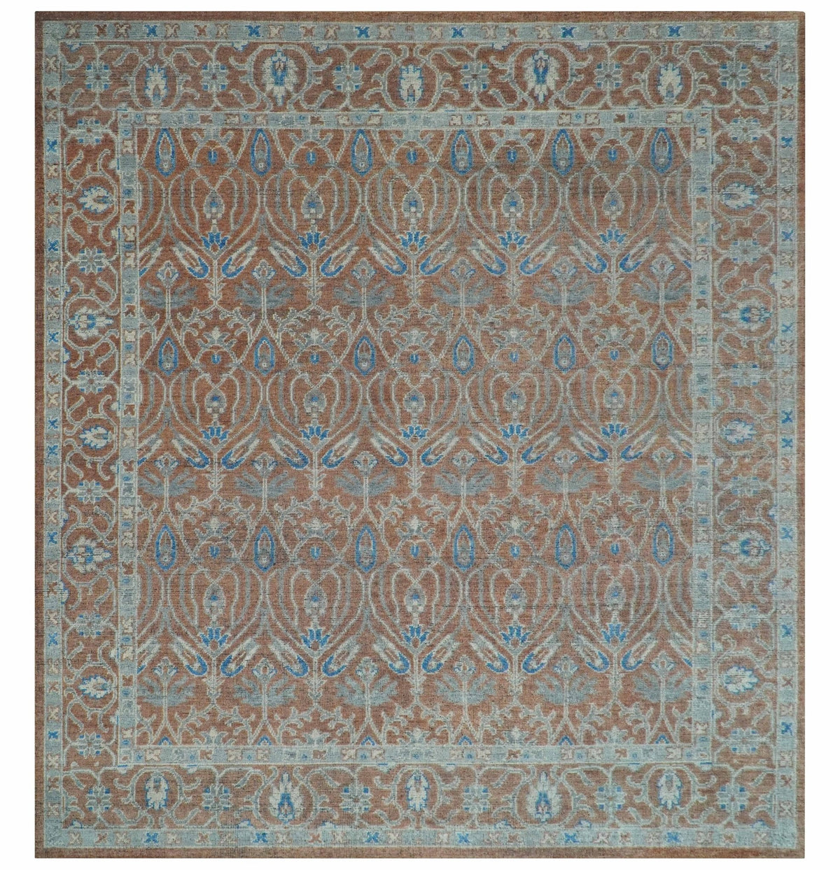 Vintage Style Hand Knotted Serapi Blue and Rust Traditional Custom Made Area Rug.