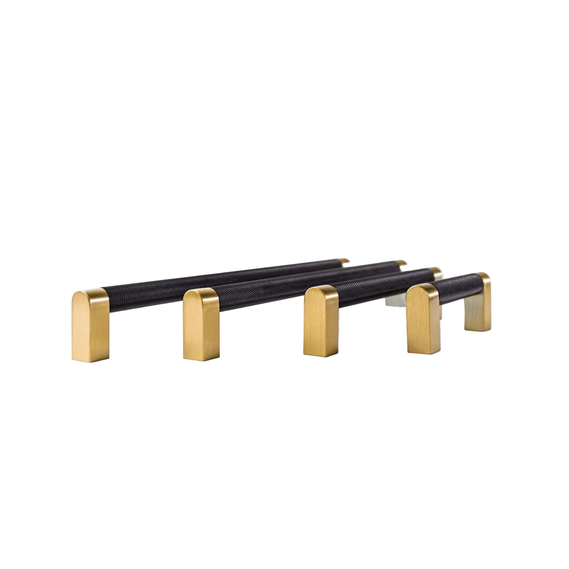 Bold, Solid Brass Black & Gold Knurled Cabinet Pulls.