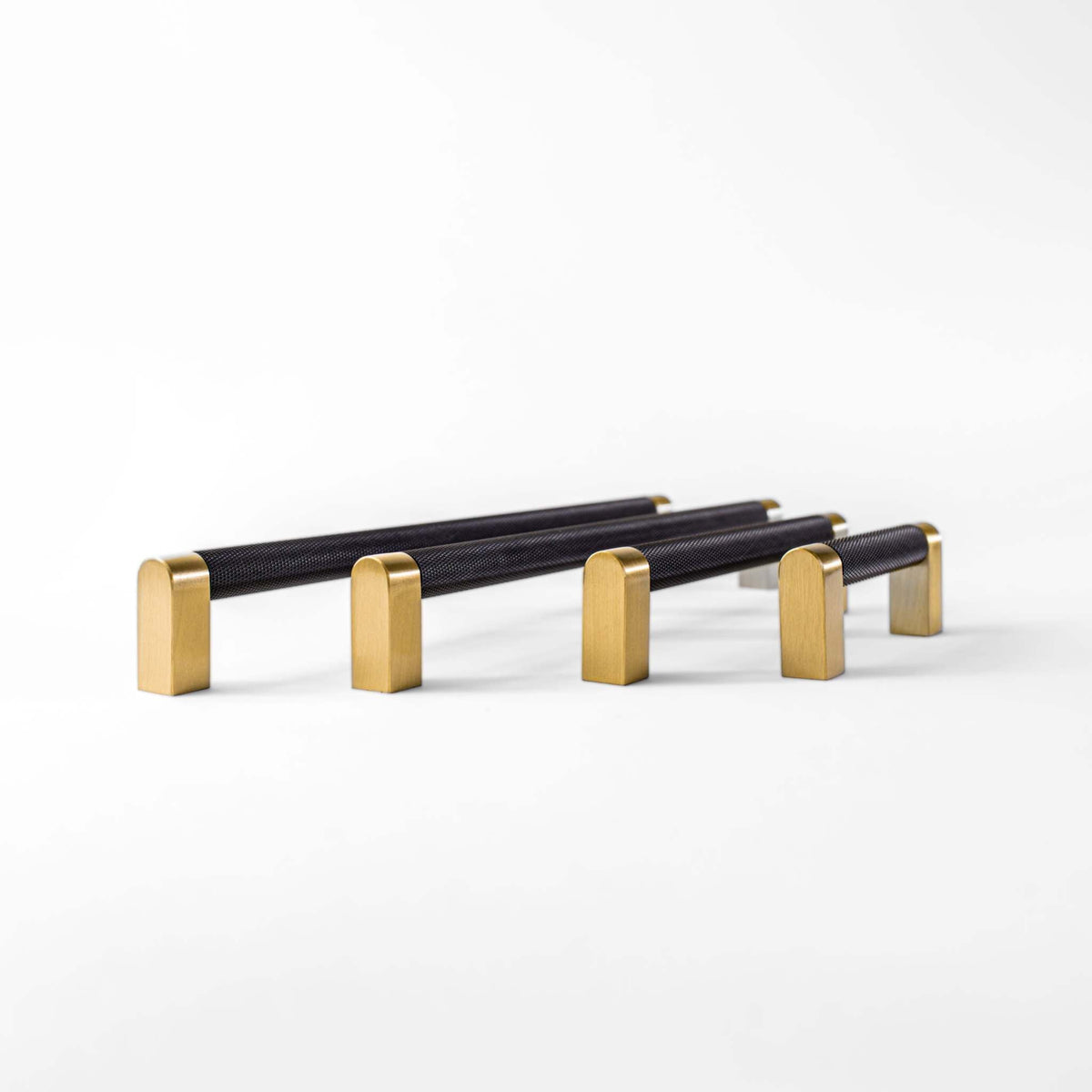 Bold, Solid Brass Black & Gold Knurled Cabinet Pulls.