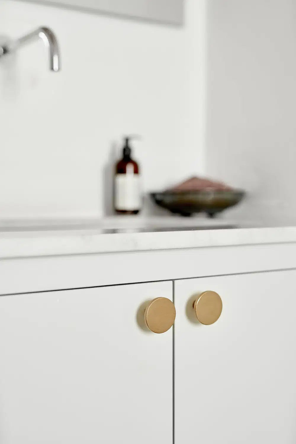 Round Brushed Bronze "Plato" Flat Cabinet Knob.