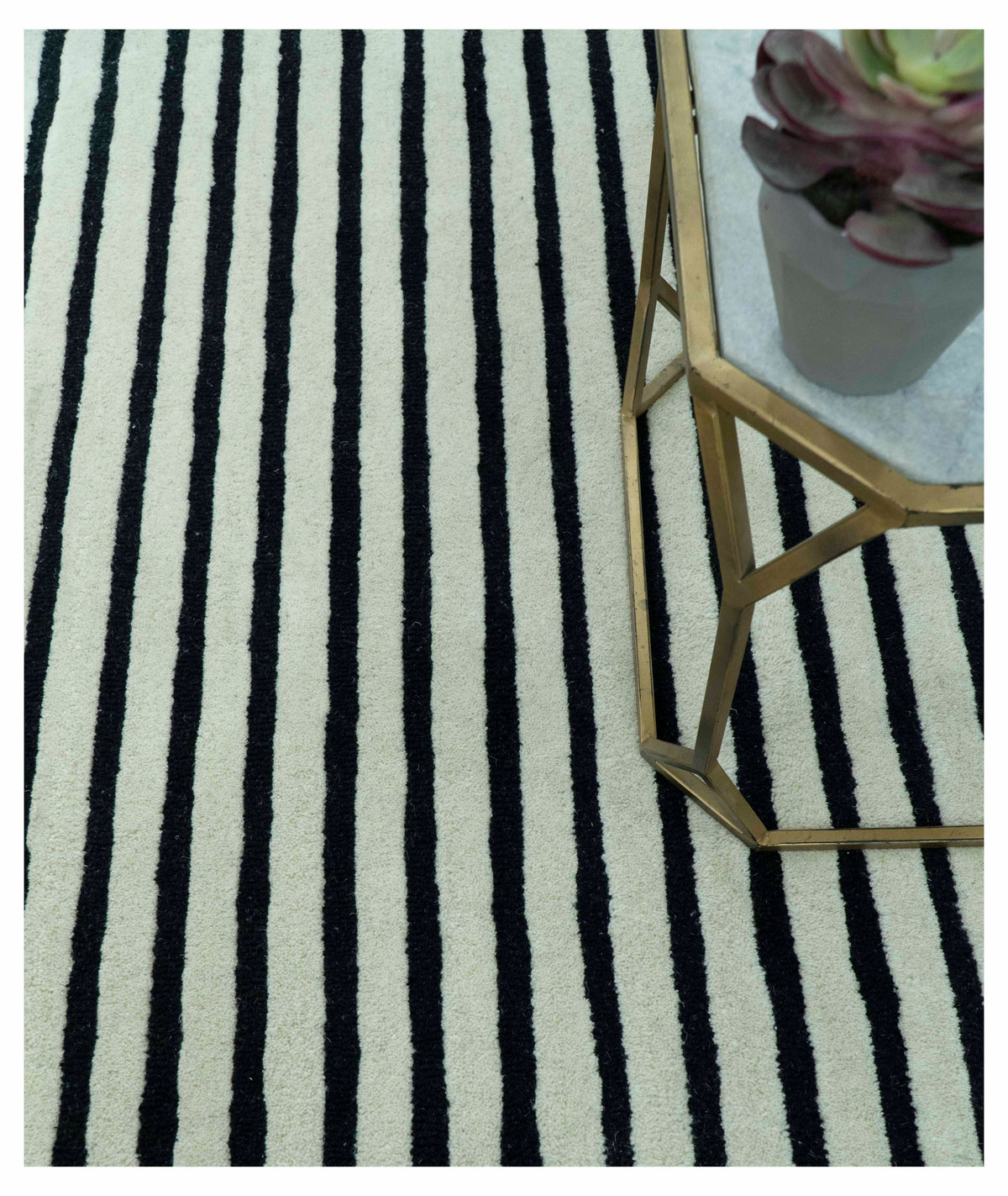 Modern Geometrical Pattern Black And White Hand Tufted Custom Made wool rug.