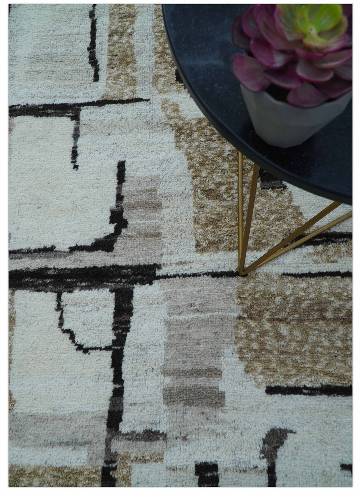 Fossil Custom Made Contemporary Brown Hand knotted Wool Rug.