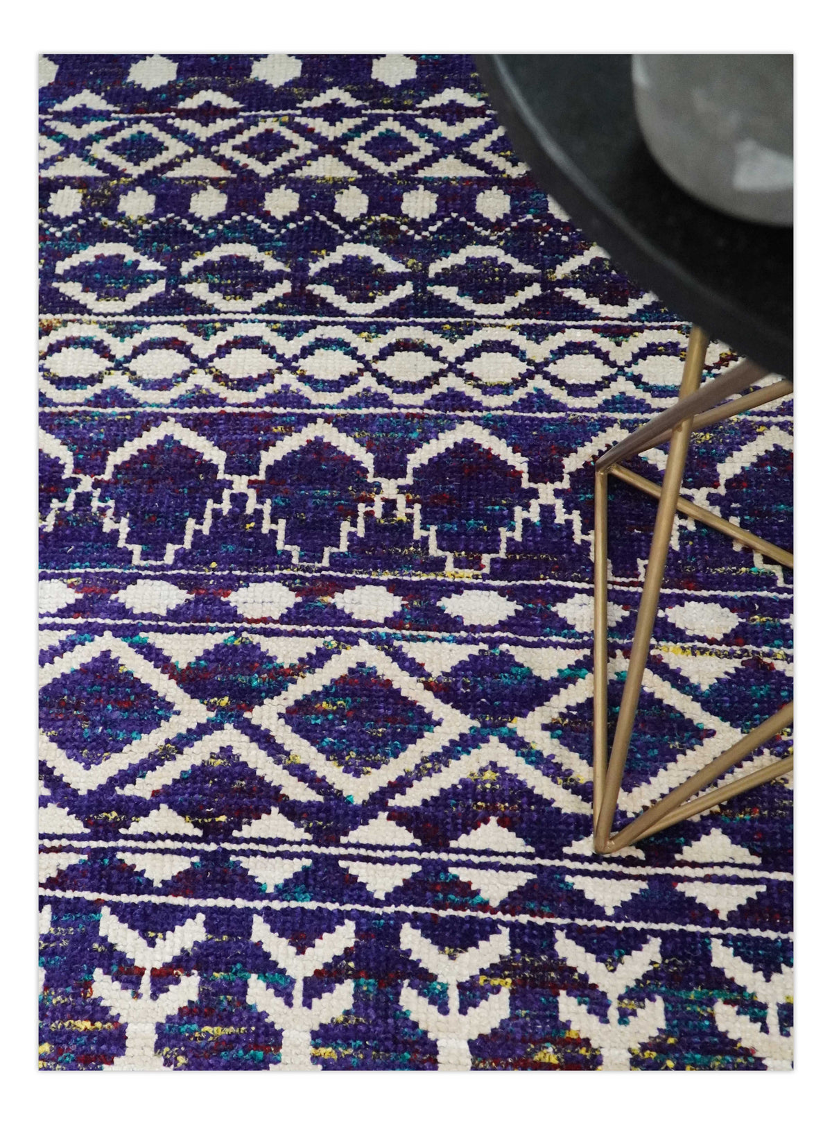 Hand Knotted Blue and White Modern Contemporary Southwestern Tribal Trellis Recycled Silk Area Rug | OP6.