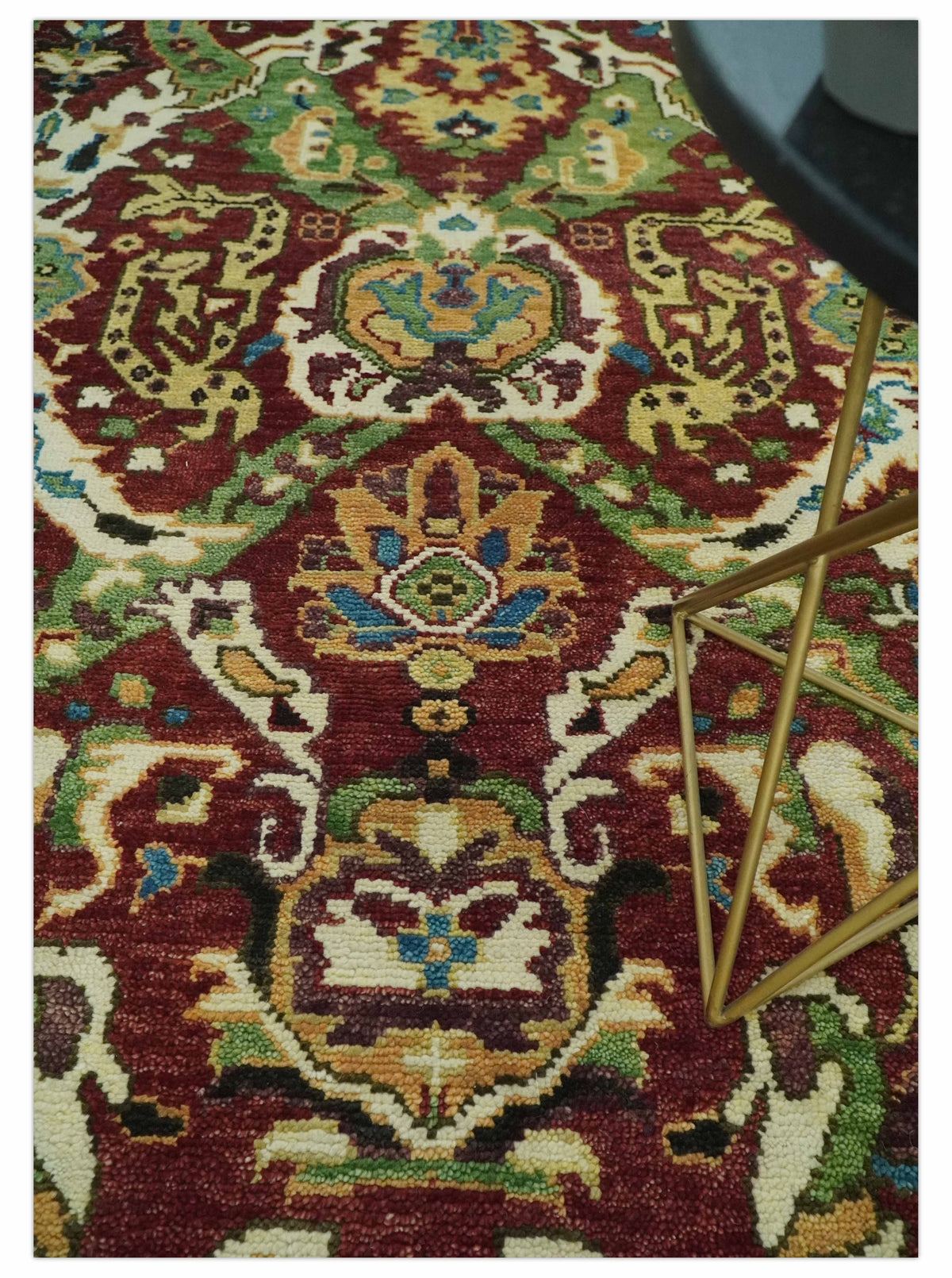 Traditional Large Design Maroon and Green Hand Knotted Custom Made wool area rug.