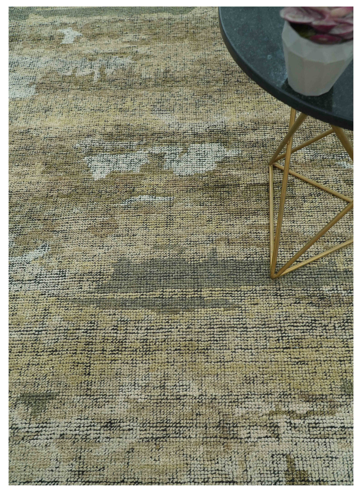 Brown And Silver Abstract Design Hand Knotted Custom Made wool rug.