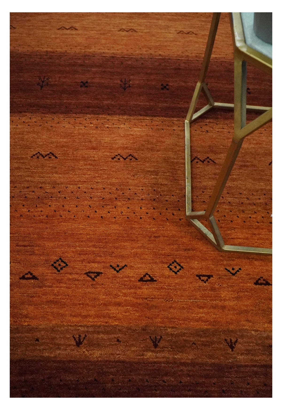 Custom Made geometrical Stripes Design Rust and Brown Hand loom wool Area Rug.